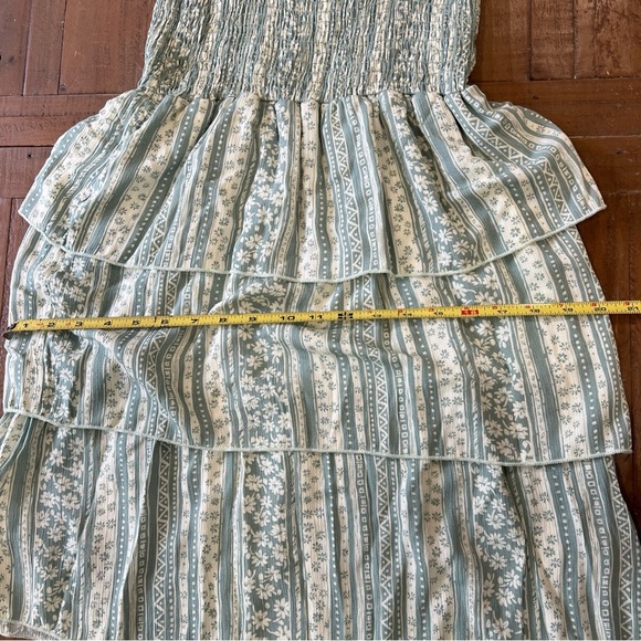 Lazy Sundays Anthropologie Dress Smocked Tie Bows Floral Stripe Layered Medium - Picture 9 of 10